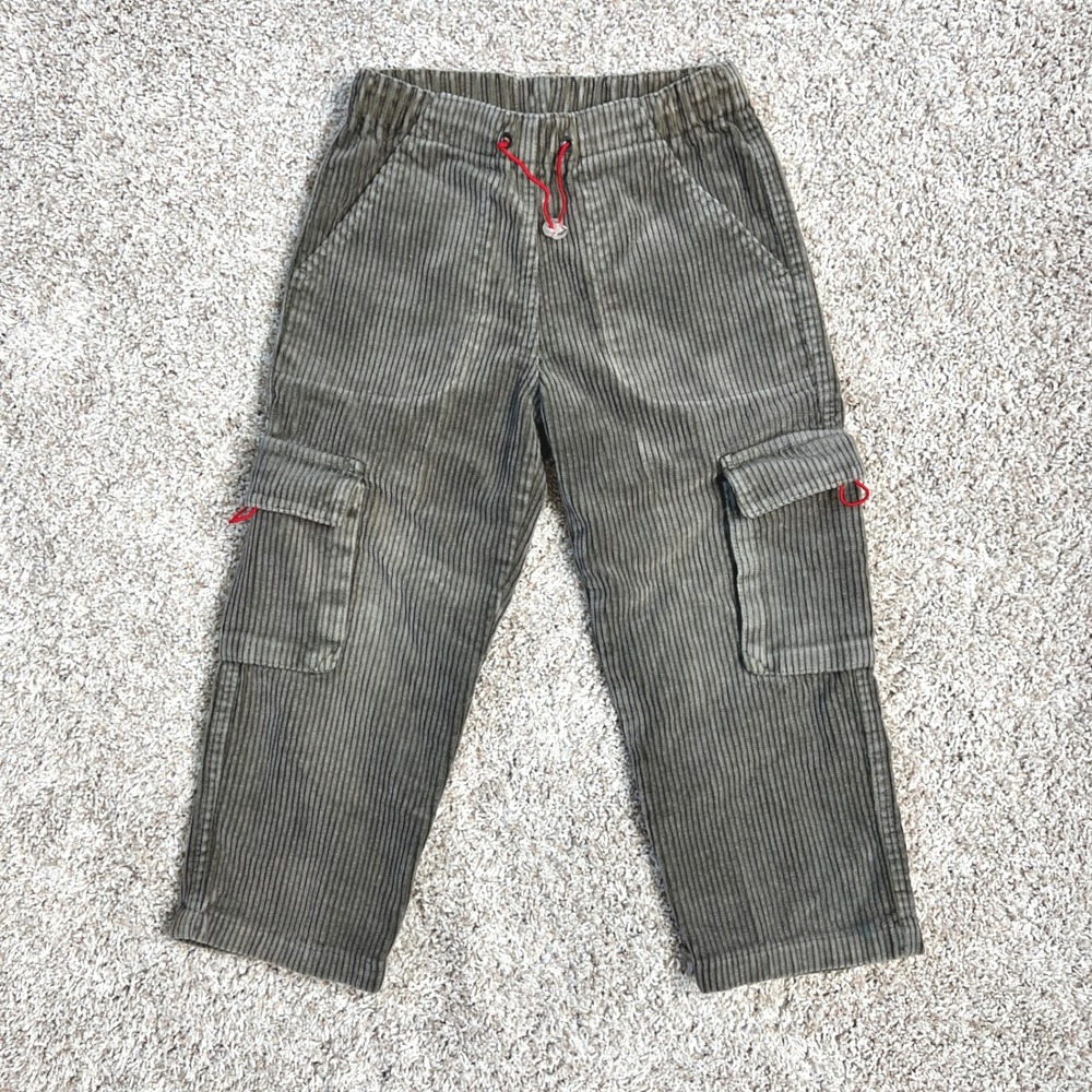 Petit Bateau Cargo Pants Kids 5 Olive Green Utility Corduroy Gorpcore Rugged